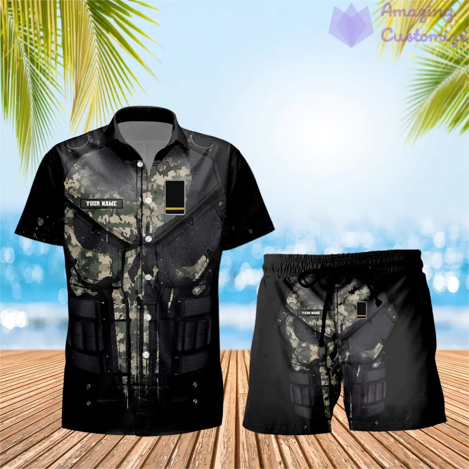 T-shirt Hawaï personnalisé avec camouflage soldat/vétéran de la France et combo de grades + short imprimés en 3D - 0112230001QA