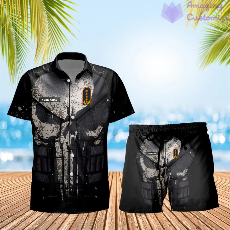 T-shirt Hawaï personnalisé avec camouflage soldat/vétéran allemand et combo de grades + short imprimé en 3D - 0112230001QA