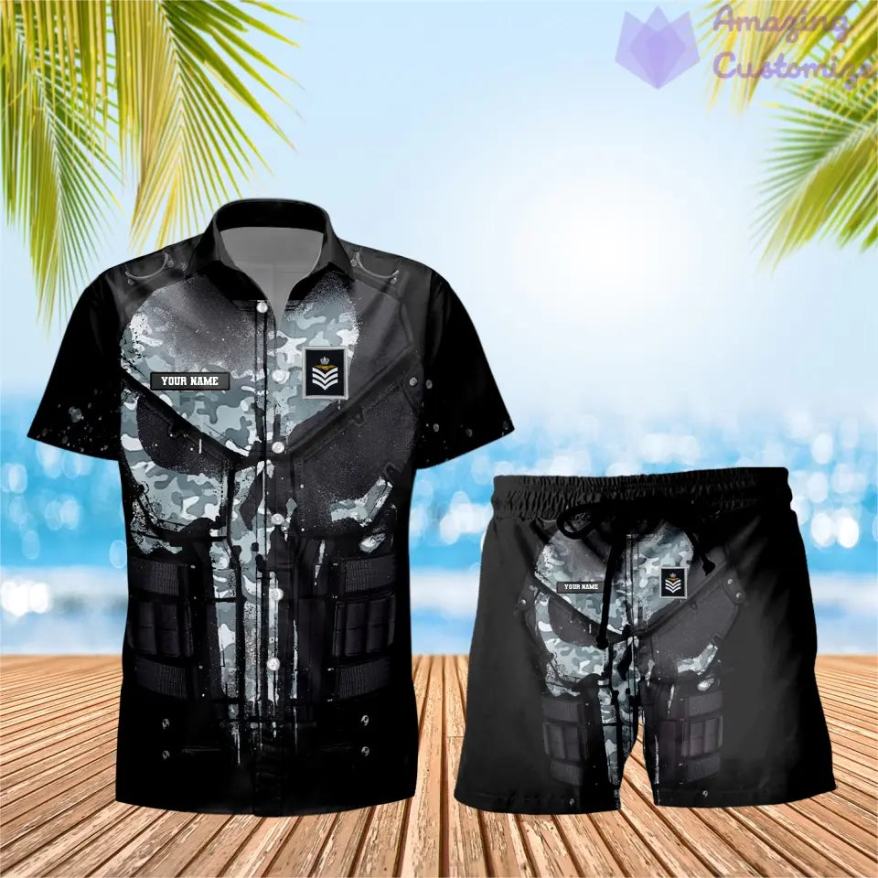 Personalisiertes britisches Soldaten-/Veteranen-Tarnmuster mit Rangkombination, Hawaiihemd + Shorts, 3D-Druck – 0112230001QA