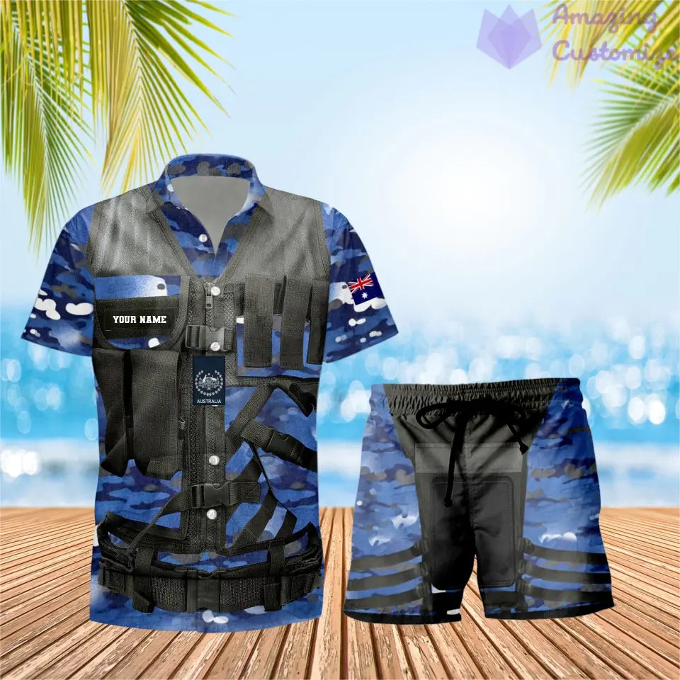 Personalized Australia Soldier/ Veteran Camo With Rank Combo Hawaii Shirt + Short 3D Printed - 22042401QA