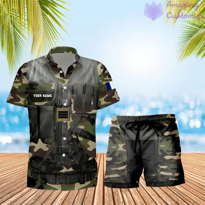 Personalisiertes französisches Soldaten-/Veteranen-Tarnmuster mit Rangkombination Hawaiihemd + Shorts 3D-Druck – 22042401QA