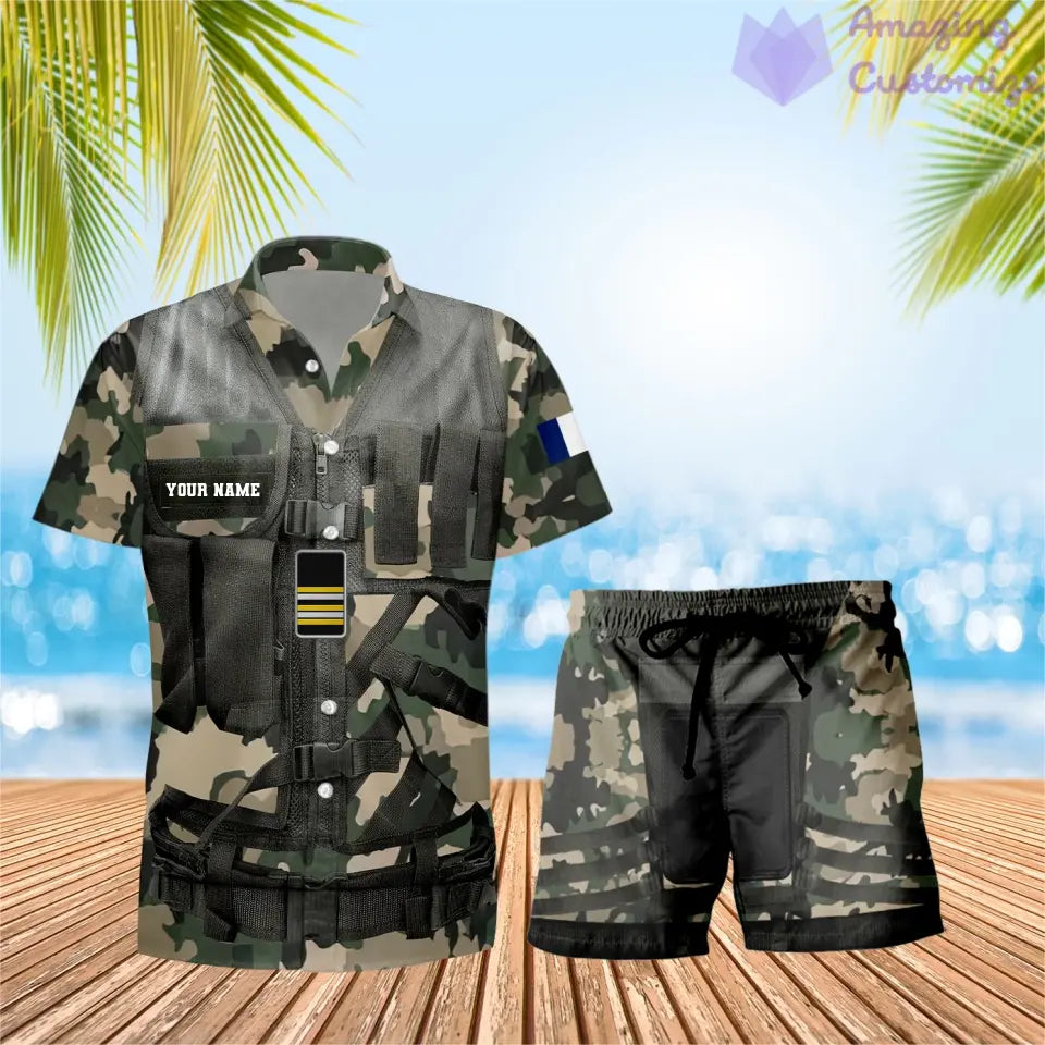 Personalized France Soldier/ Veteran Camo With Rank Combo Hawaii Shirt + Short 3D Printed - 22042401QA