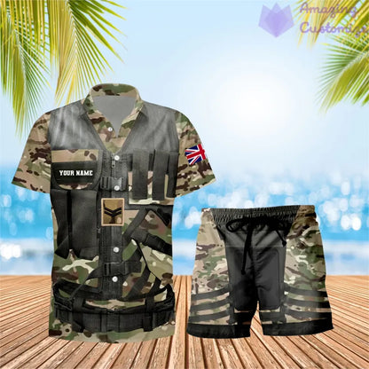 Personalized UK Soldier/ Veteran Camo With Rank Combo Hawaii Shirt + Short 3D Printed - 22042401QA