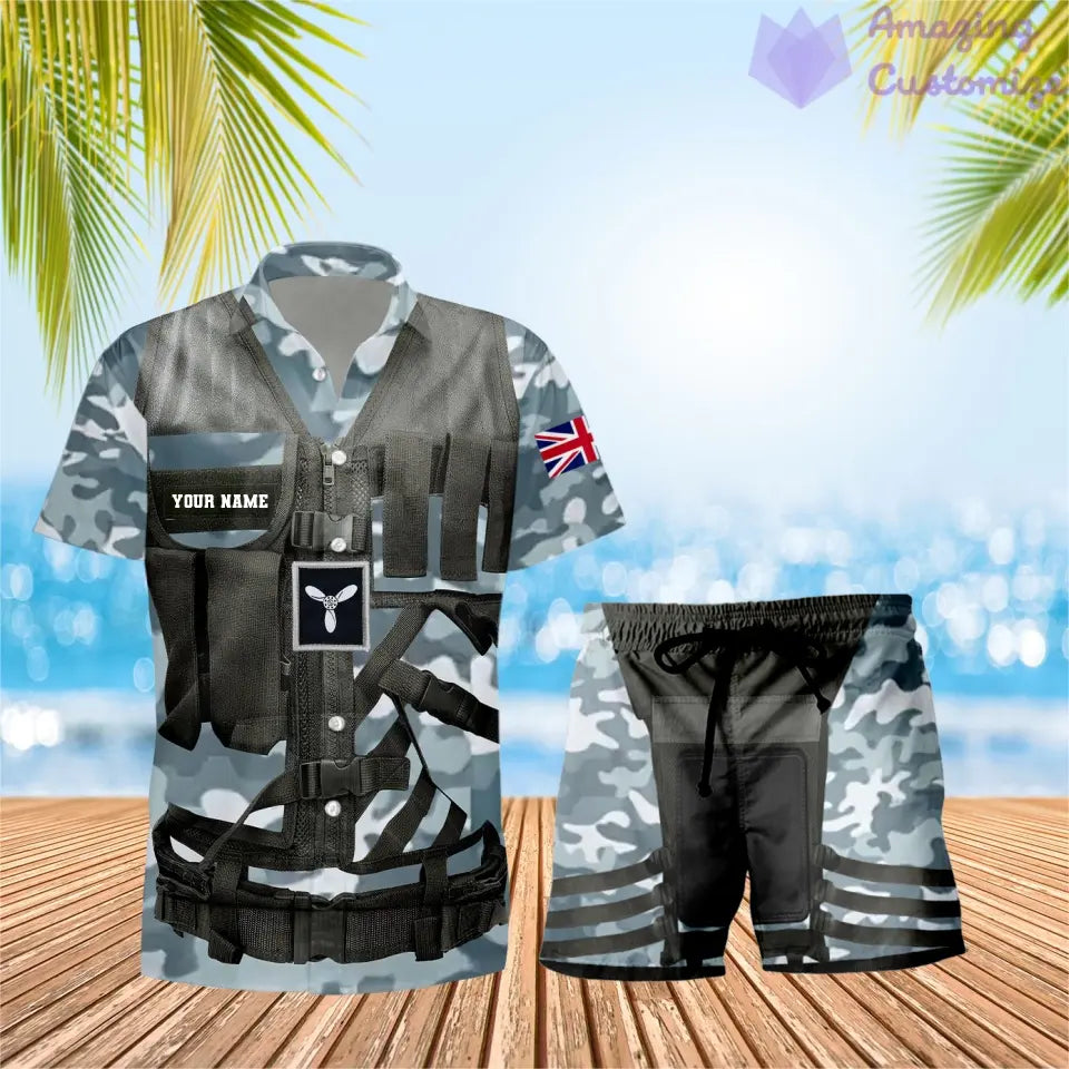 Personalisiertes britisches Soldaten-/Veteranen-Tarnmuster mit Rangkombination, Hawaiihemd + Shorts, 3D-Druck – 22042401QA