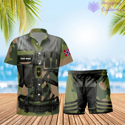 Personalisiertes norwegisches Soldaten-/Veteranen-Tarnmuster mit Rangkombination Hawaiihemd + Shorts 3D-Druck – 22042401QA