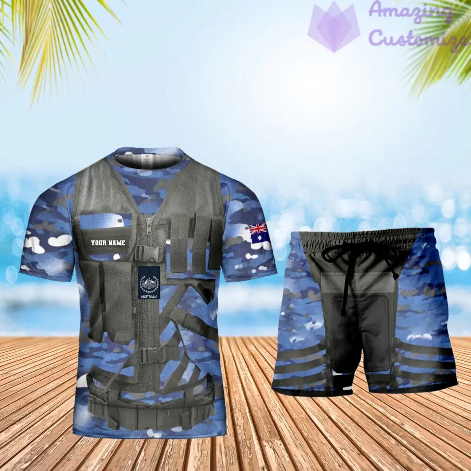 T-shirt personnalisé avec camouflage soldat/vétéran australien avec nom et grade + short imprimé en 3D - 22042401QA