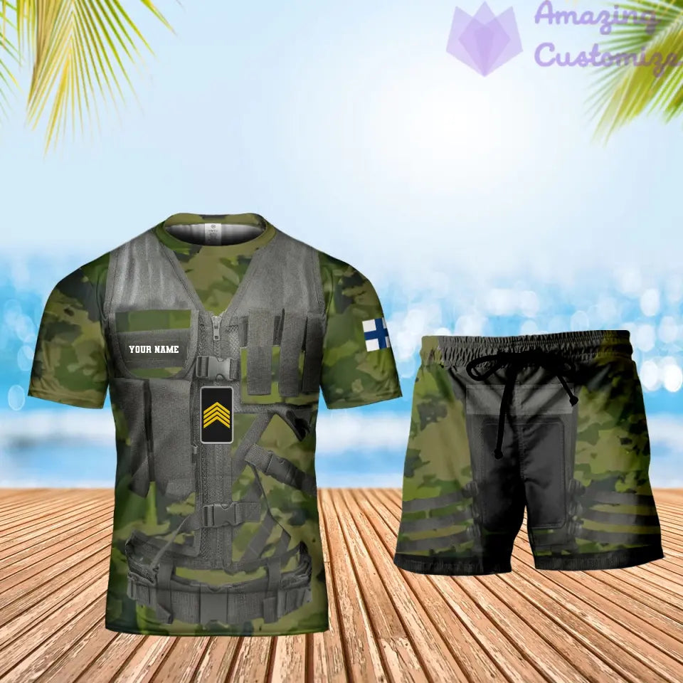 Personalized Finland Soldier/ Veteran Camo With Name And Rank Combo T-Shirt + Short 3D Printed  - 22042401QA