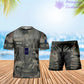 T-shirt personnalisé avec camouflage soldat/vétéran de la France avec nom et grade combinés + short imprimés en 3D - 22042401QA