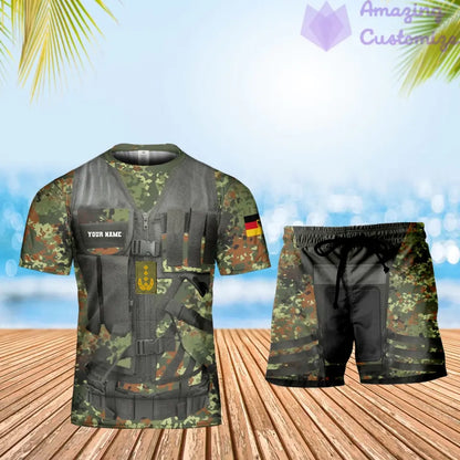 T-shirt personnalisé avec camouflage soldat/vétéran allemand avec nom et grade + short imprimé en 3D - 22042401QA