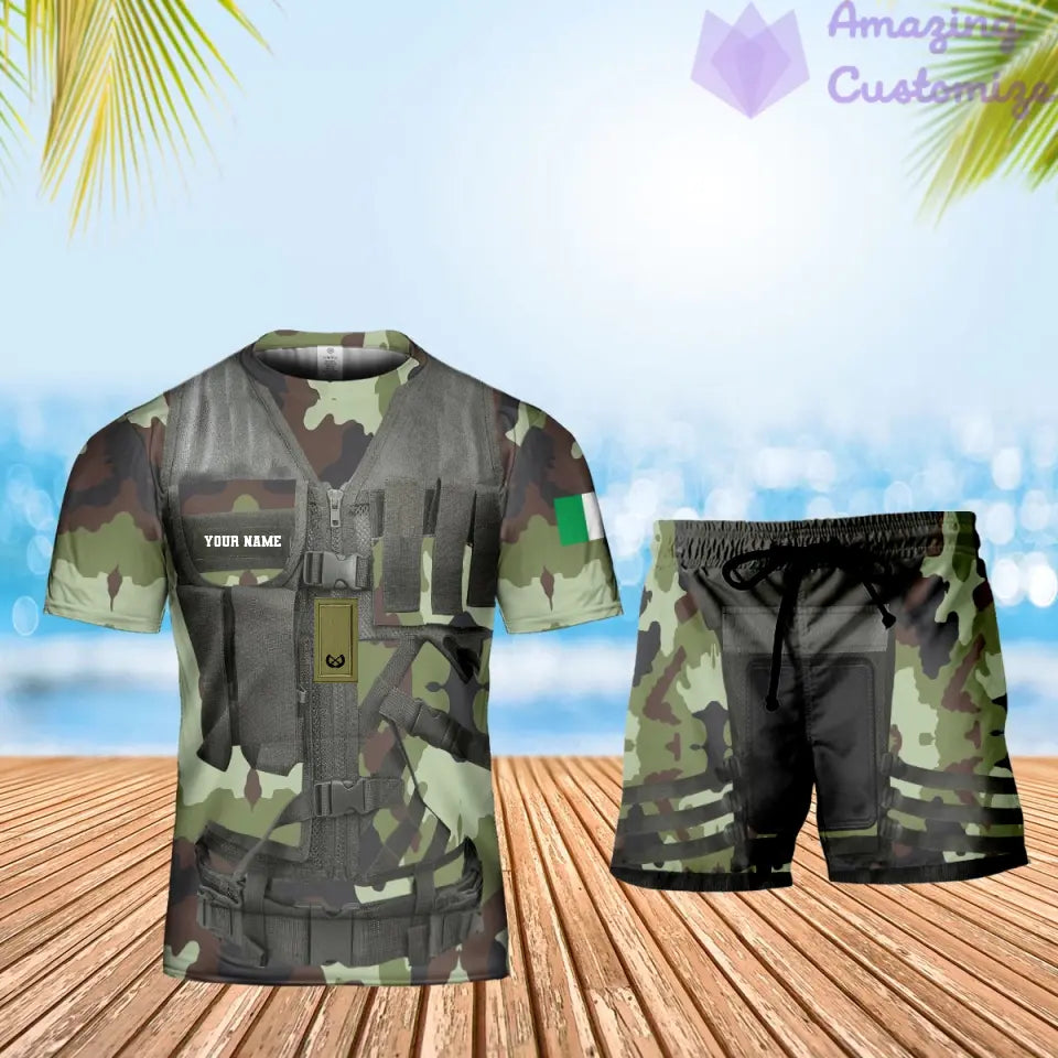 T-shirt personnalisé avec camouflage soldat/vétéran irlandais avec nom et grade + short imprimé en 3D - 22042401QA