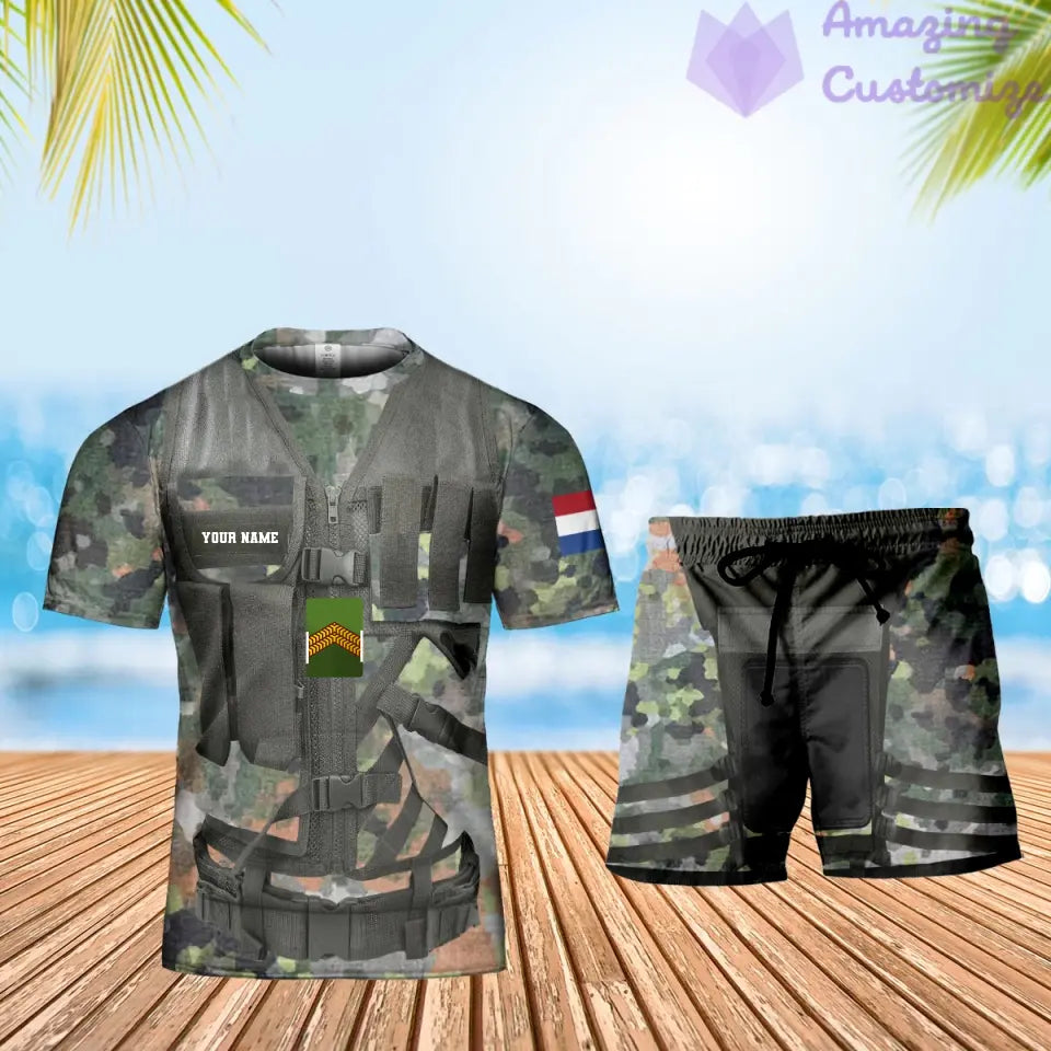 T-shirt personnalisé avec camouflage soldat/vétéran des Pays-Bas avec nom et grade combinés + short imprimé en 3D - 22042401QA