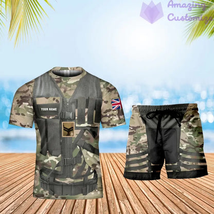 T-shirt personnalisé avec camouflage soldat/vétéran britannique avec nom et grade + short imprimé en 3D - 22042401QA