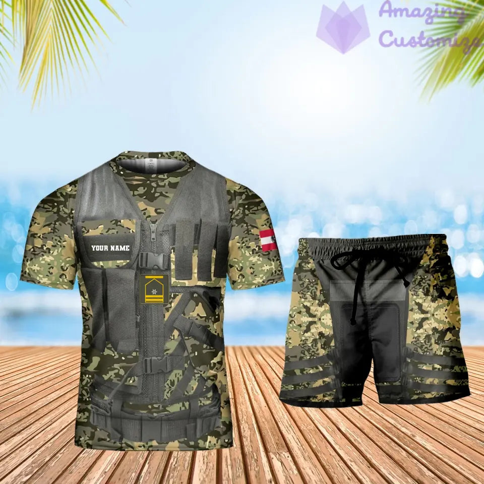 T-shirt personnalisé avec camouflage soldat/vétéran autrichien avec nom et grade + short imprimé en 3D -22042401QA