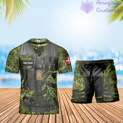 T-shirt personnalisé avec camouflage soldat/vétéran du Danemark avec nom et grade combinés + short imprimé en 3D -22042401QA