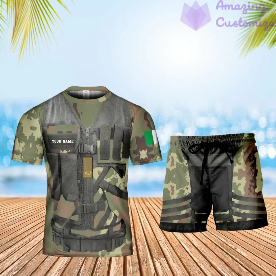 Personalisiertes italienisches Soldaten-/Veteranen-Tarnmuster mit Namen und Rang, Kombi-T-Shirt + Shorts, 3D-Druck – 22042401QA