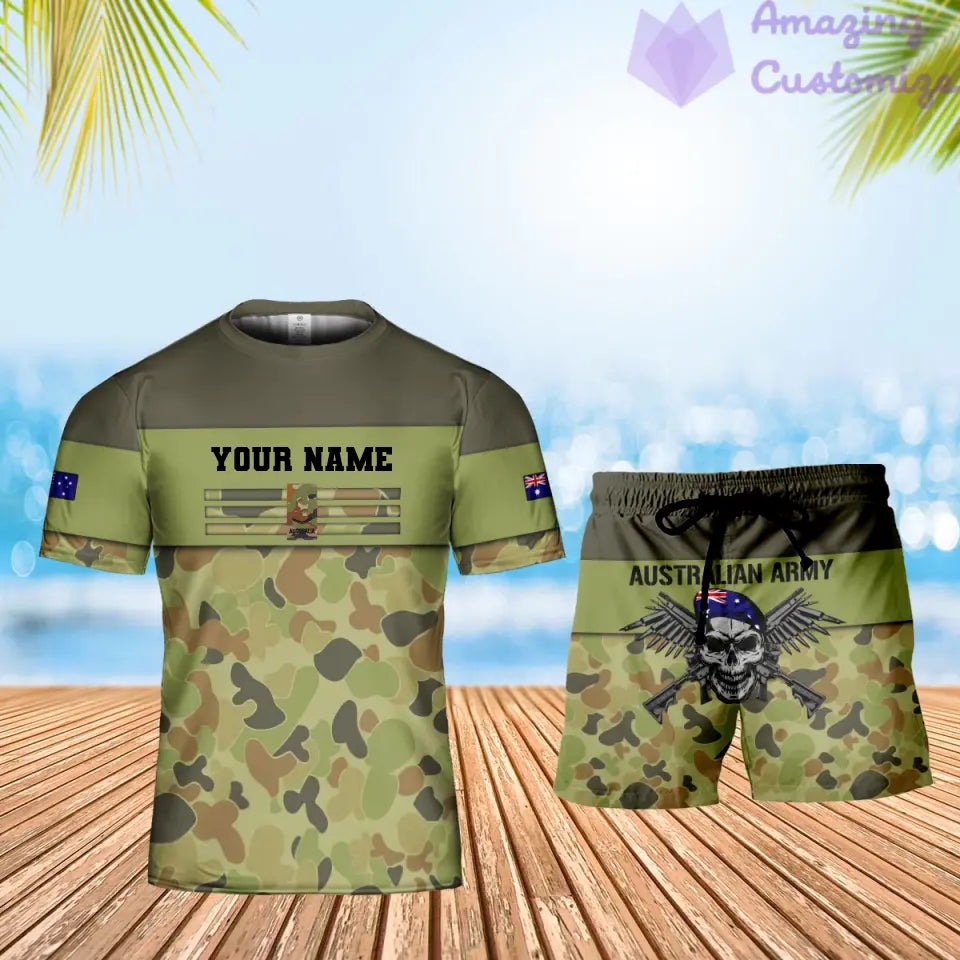 Personalisiertes australisches Soldaten-/Veteranen-Tarnmuster mit Namen und Rang, Kombi-T-Shirt + Short, 3D-Druck – 1112230001QA