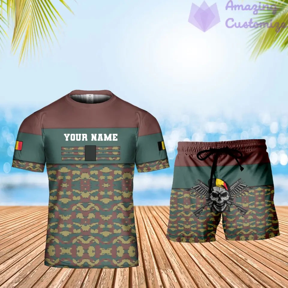 Personalisiertes belgisches Soldaten-/Veteranen-Tarnmuster mit Namen und Rang, Kombi-T-Shirt + Short, 3D-Druck – 1201240001QA