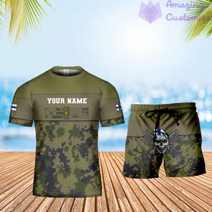 T-shirt personnalisé avec camouflage soldat/vétéran finlandais avec nom et grade + short imprimé en 3D - 1201240001QA