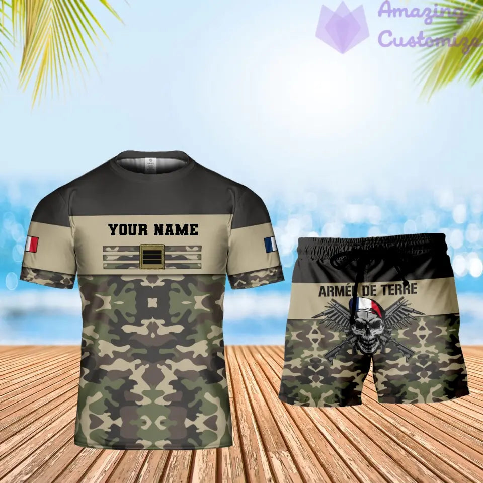 T-shirt personnalisé avec camouflage soldat/vétéran de la France avec nom et grade combinés + short imprimés en 3D - 1112230001QA