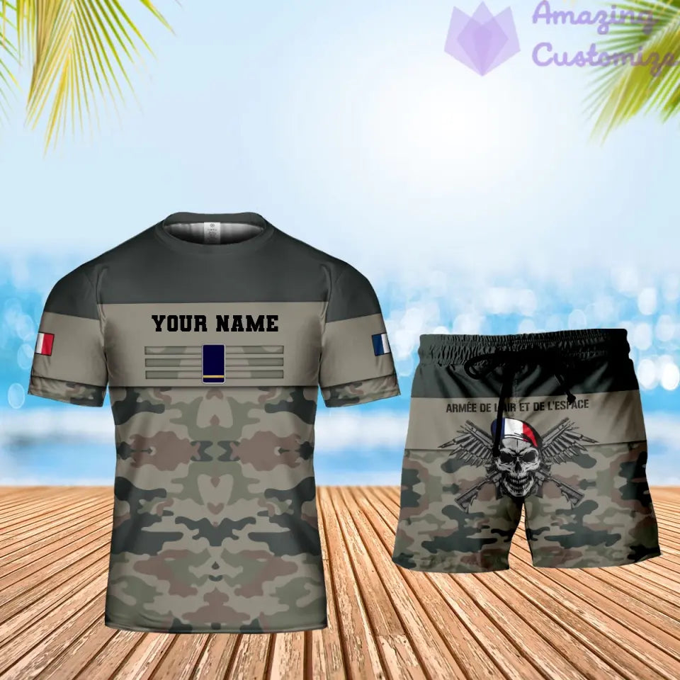 T-shirt personnalisé avec camouflage soldat/vétéran de la France avec nom et grade combinés + short imprimés en 3D - 1112230001QA