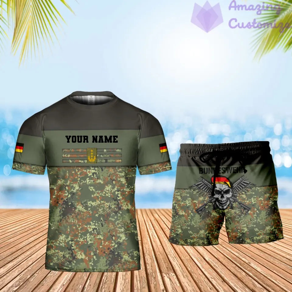 Personalisiertes deutsches Soldaten-/Veteranen-Tarnmuster mit Namen und Rang, Kombi-T-Shirt + Shorts, 3D-Druck – 1112230001QA