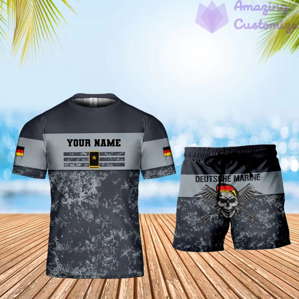 Personalisiertes deutsches Soldaten-/Veteranen-Tarnmuster mit Namen und Rang, Kombi-T-Shirt + Shorts, 3D-Druck – 1112230001QA