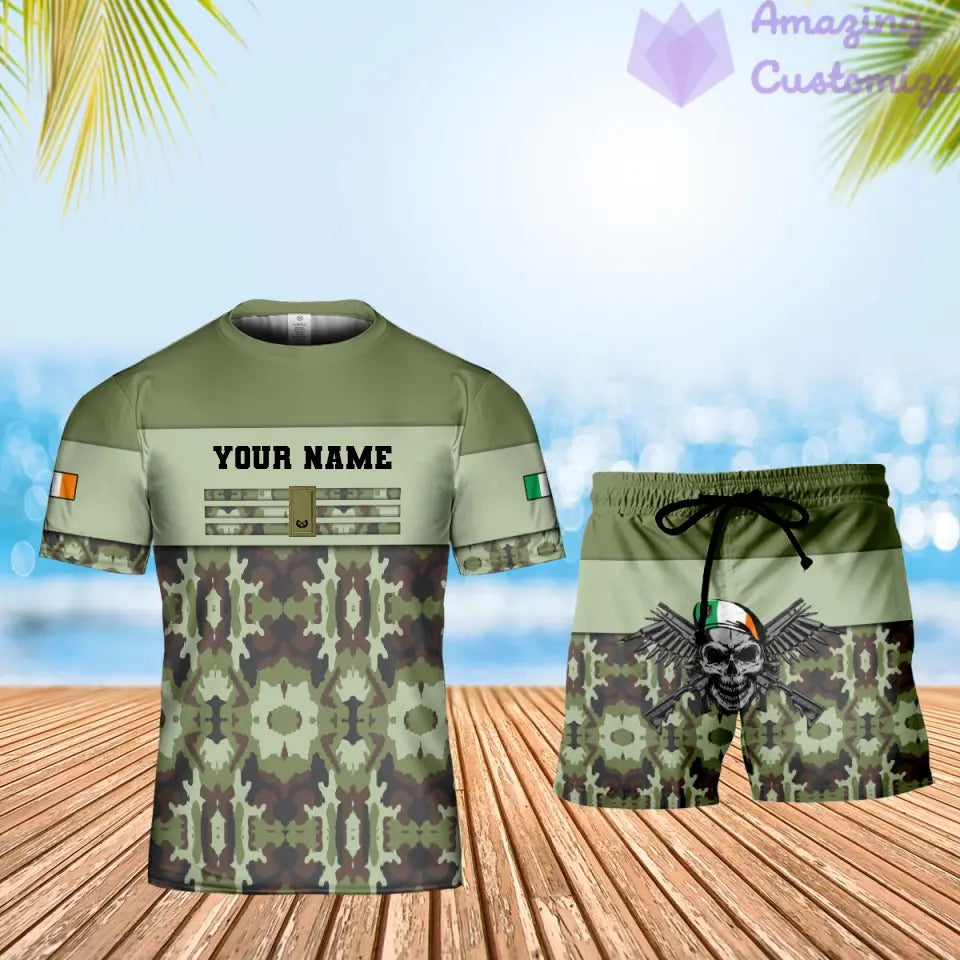 Personalisiertes irisches Soldaten-/Veteranen-Tarnmuster mit Namen und Rang, Kombi-T-Shirt + Short, 3D-Druck – 1201240001QA