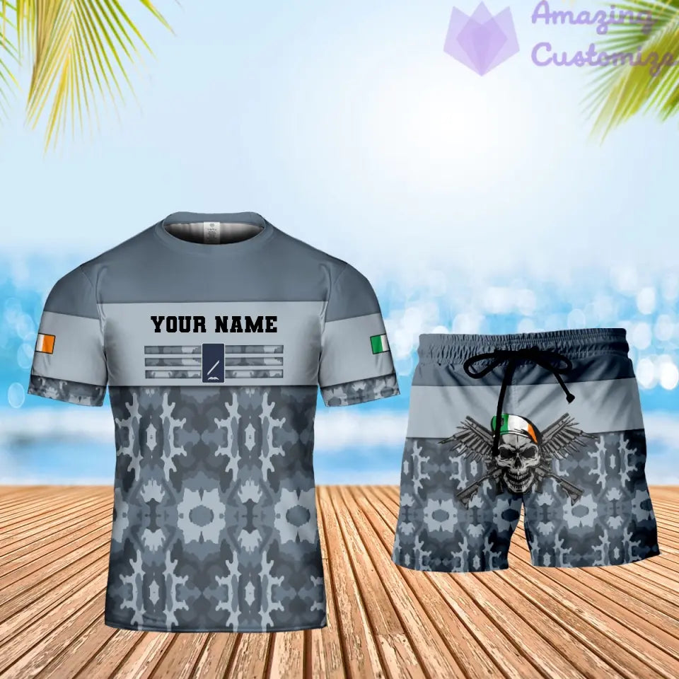 Personalisiertes irisches Soldaten-/Veteranen-Tarnmuster mit Namen und Rang, Kombi-T-Shirt + Short, 3D-Druck – 1201240001QA