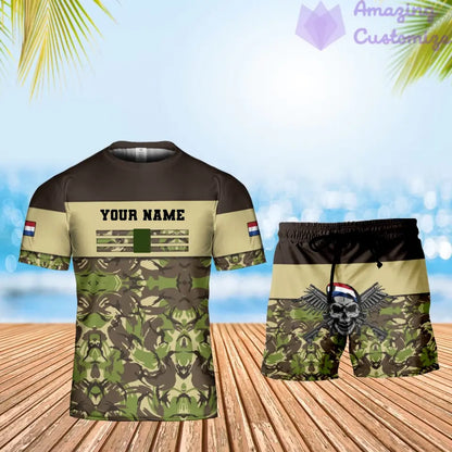 Personalisiertes niederländisches Soldaten-/Veteranen-Tarnmuster mit Namen und Rang, Kombi-T-Shirt + Short, 3D-Druck – 1201240001QA