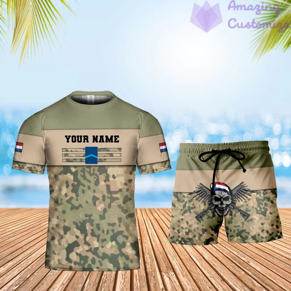 T-shirt personnalisé avec camouflage soldat/vétéran néerlandais avec nom et grade + short imprimé en 3D - 1201240001QA