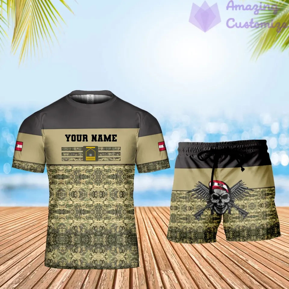 Personalisiertes österreichisches Soldaten-/Veteranen-Tarnmuster mit Namen und Rang, Kombi-T-Shirt + Short, 3D-Druck -1201240001QA