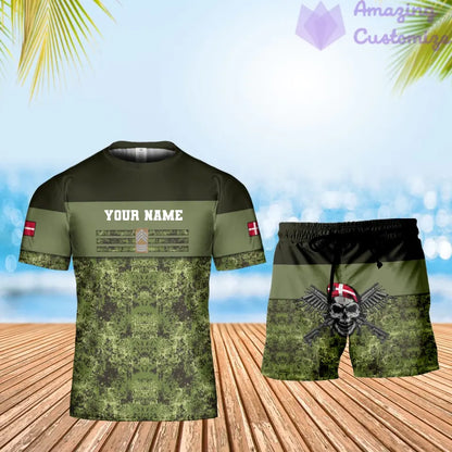 T-shirt personnalisé avec camouflage soldat/vétéran du Danemark avec nom et grade combinés + short imprimé en 3D -1201240001QA