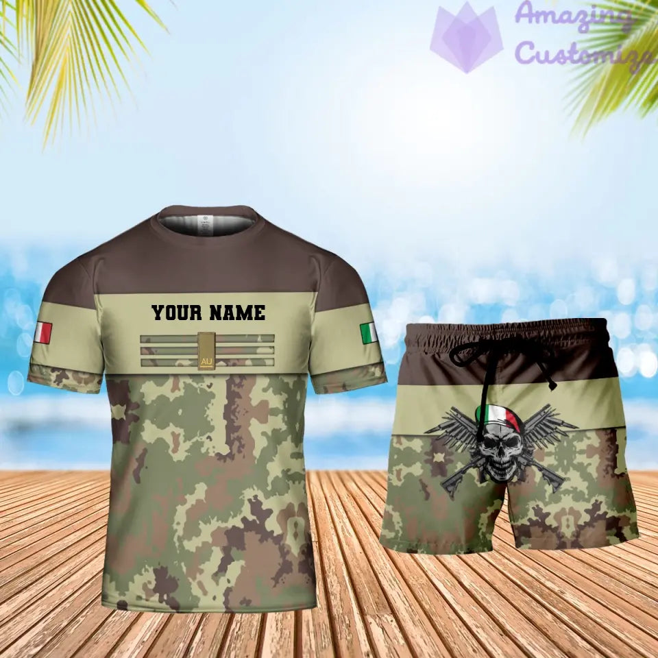 Personalisiertes italienisches Soldaten-/Veteranen-Tarnmuster mit Namen und Rang, Kombi-T-Shirt + Shorts, 3D-Druck -1112230001QA