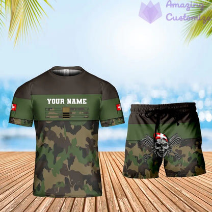 T-shirt personnalisé avec camouflage soldat/vétéran suisse avec nom et grade combinés + short imprimés en 3D -1201240001QA