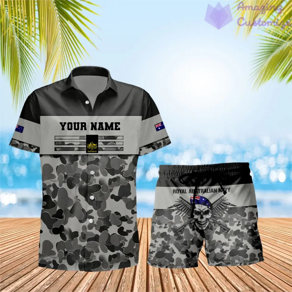 T-shirt et short Hawaï personnalisés avec camouflage soldat/vétéran australien et combo de grade imprimés en 3D - 1112230001QA