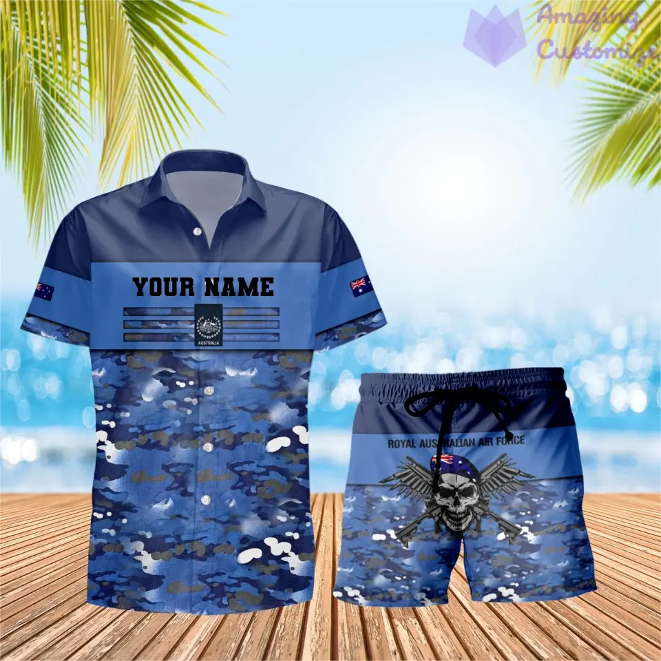 T-shirt et short Hawaï personnalisés avec camouflage soldat/vétéran australien et combo de grade imprimés en 3D - 1112230001QA