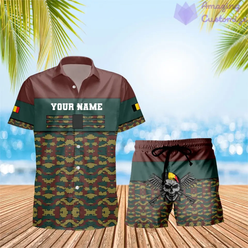 Personalisierter belgischer Soldat/Veteran, Camouflage mit Rangkombination, Hawaiihemd + Shorts, 3D-Druck – 1201240001QA