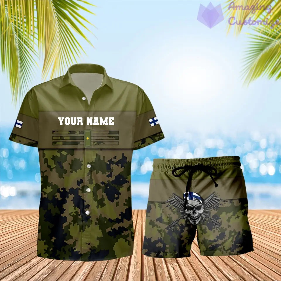 Personalisierter finnischer Soldat/Veteran, Camouflage mit Rangkombination, Hawaiihemd + Shorts, 3D-Druck – 1201240001QA