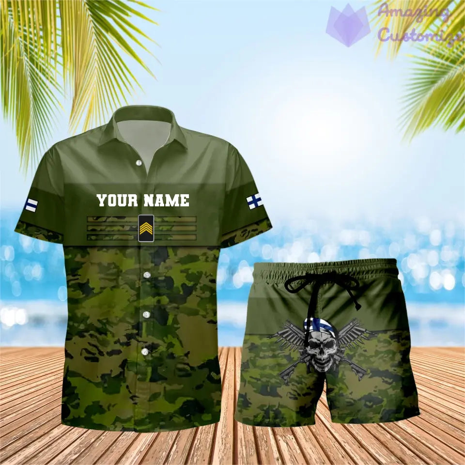 Personalized Finland Soldier/ Veteran Camo With Rank Combo Hawaii Shirt + Short 3D Printed - 1201240001QA