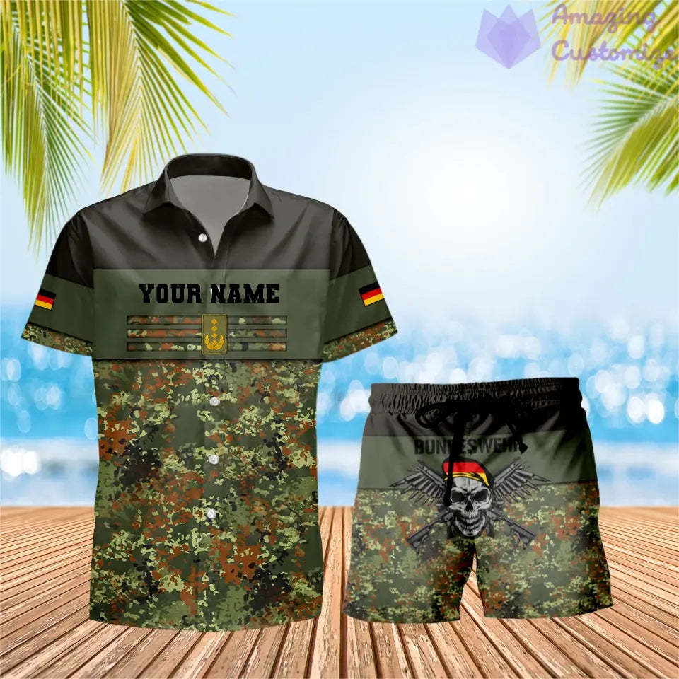 T-shirt Hawaï personnalisé avec camouflage soldat/vétéran allemand et combo de grades + short imprimé en 3D - 1112230001QA