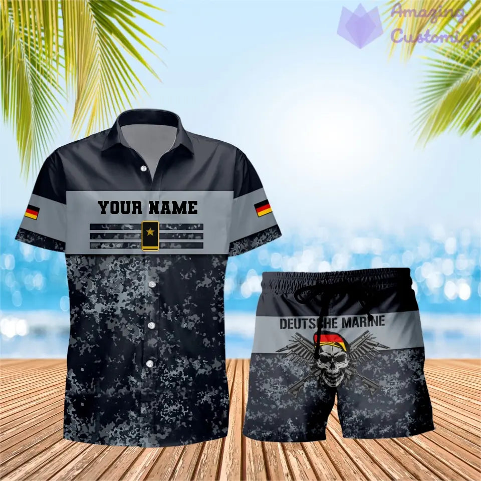 Personalisiertes deutsches Soldaten-/Veteranen-Tarnmuster mit Rangkombination Hawaiihemd + Shorts 3D-Druck – 1112230001QA