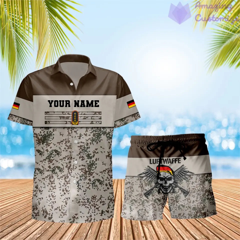 Personalisiertes deutsches Soldaten-/Veteranen-Tarnmuster mit Rangkombination Hawaiihemd + Shorts 3D-Druck – 1112230001QA