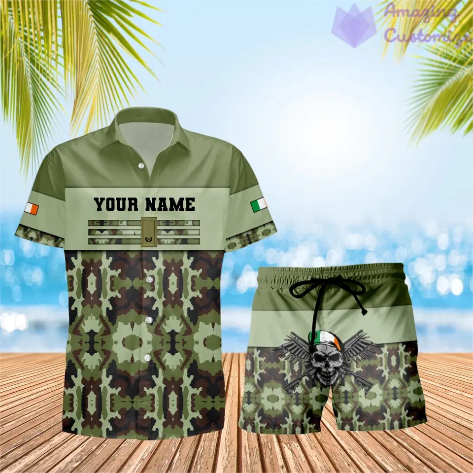 Personalisiertes irisches Soldaten-/Veteranen-Tarnmuster mit Rangkombination Hawaiihemd + Shorts 3D-Druck – 1201240001QA