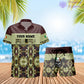 T-shirt hawaïen personnalisé avec camouflage soldat/vétéran irlandais et combo de grades + short imprimé en 3D - 1201240001QA