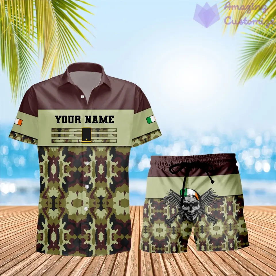 Personalisiertes irisches Soldaten-/Veteranen-Tarnmuster mit Rangkombination Hawaiihemd + Shorts 3D-Druck – 1201240001QA