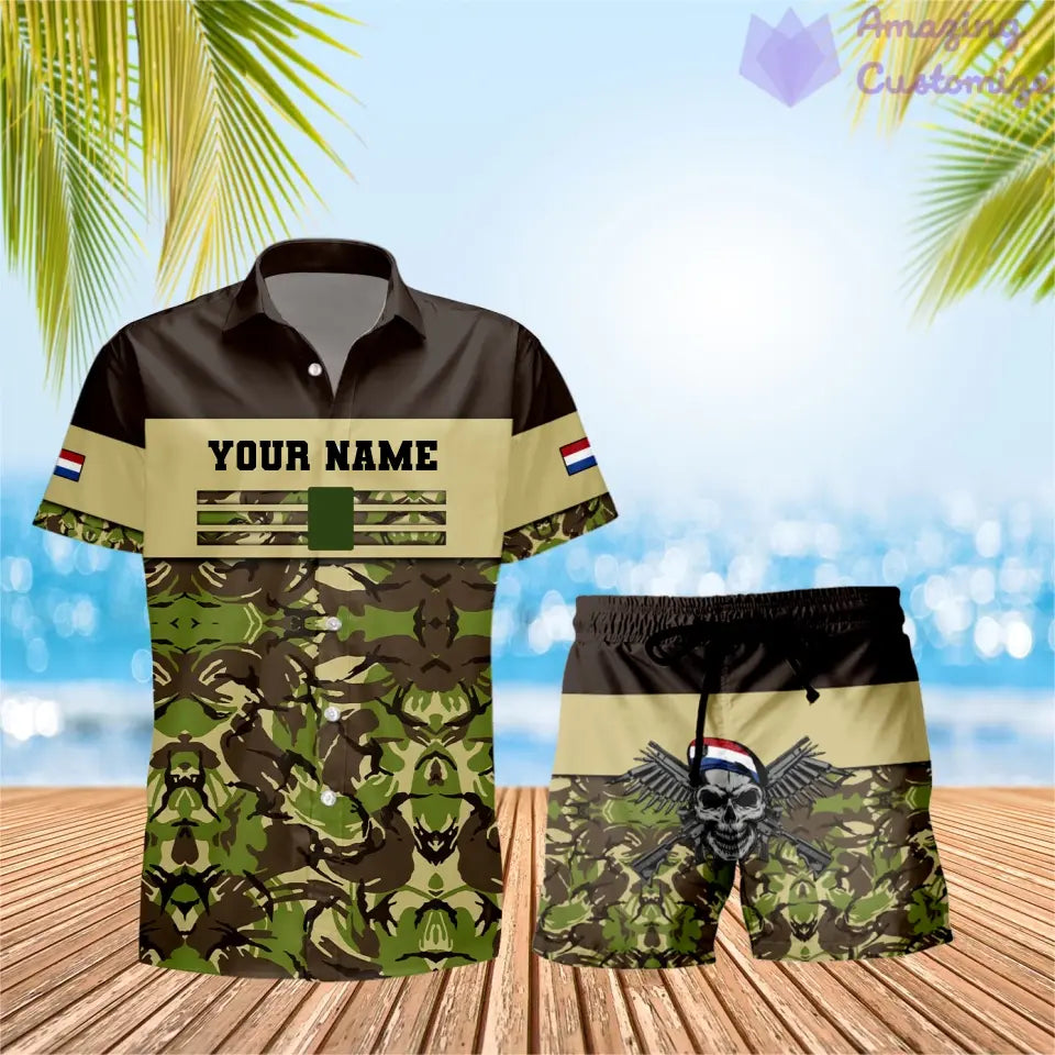 Personalisiertes niederländisches Soldaten-/Veteranen-Tarnmuster mit Rangkombination Hawaiihemd + Shorts 3D-Druck – 1201240001QA