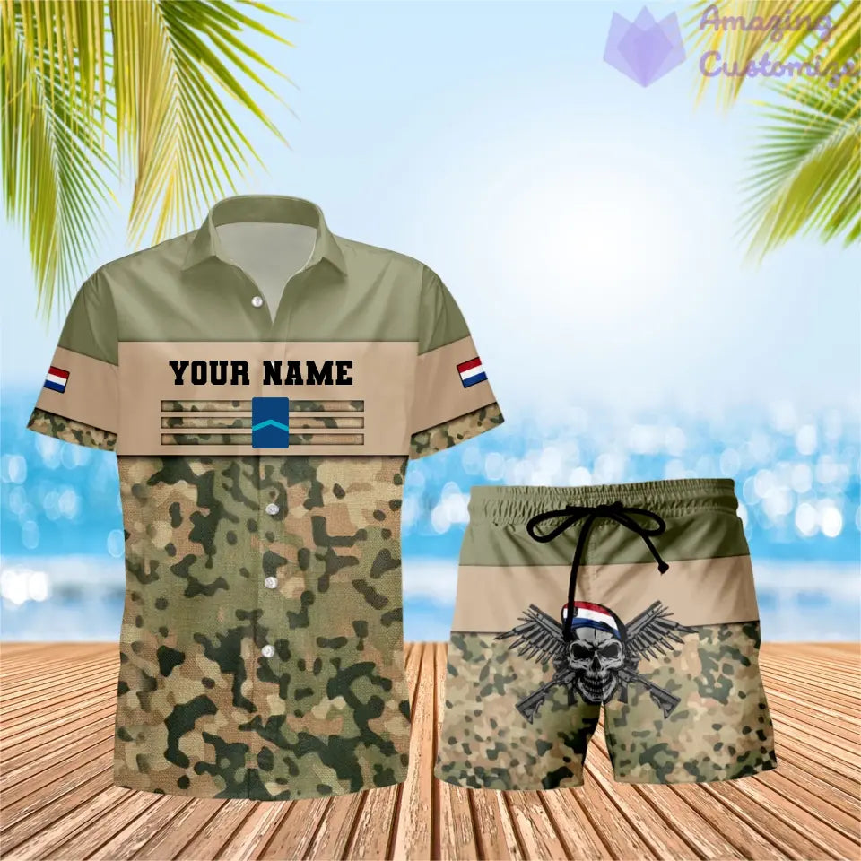 T-shirt et short Hawaï personnalisés avec camouflage soldat/vétéran des Pays-Bas et combo de grades imprimés en 3D - 1201240001QA