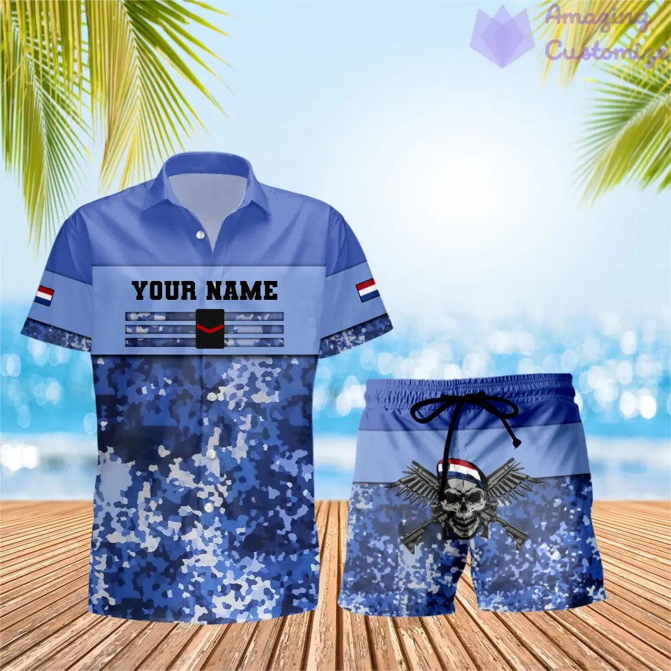 Personalisiertes niederländisches Soldaten-/Veteranen-Tarnmuster mit Rangkombination Hawaiihemd + Shorts 3D-Druck – 1201240001QA