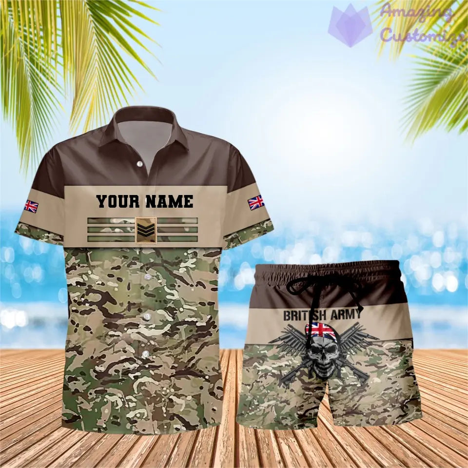 Personalisiertes britisches Soldaten-/Veteranen-Tarnmuster mit Rangkombination, Hawaiihemd + Shorts, 3D-Druck – 1112230001QA