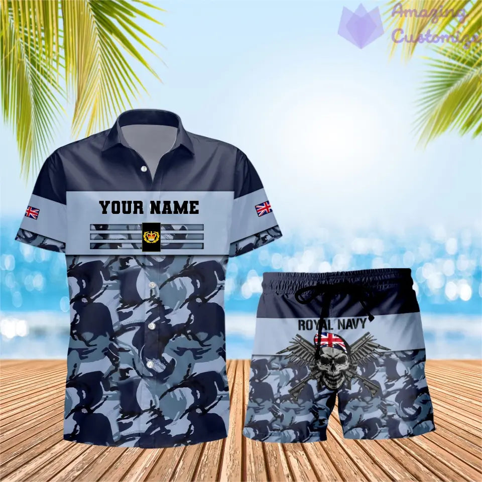 T-shirt hawaïen personnalisé avec camouflage soldat/vétéran britannique et combo de grades + short imprimés en 3D - 1112230001QA